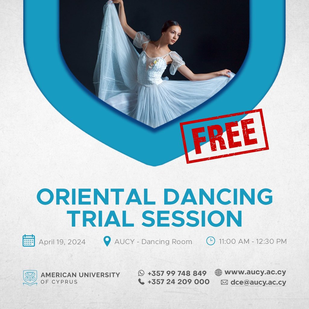Get ready to dance worry away to the rhythm of the East! 

Join us for a free oriental dance trial class organised by the Arts Academy at AUCY. 

We can’t wait to see you!

#AUCY #OrientalDance