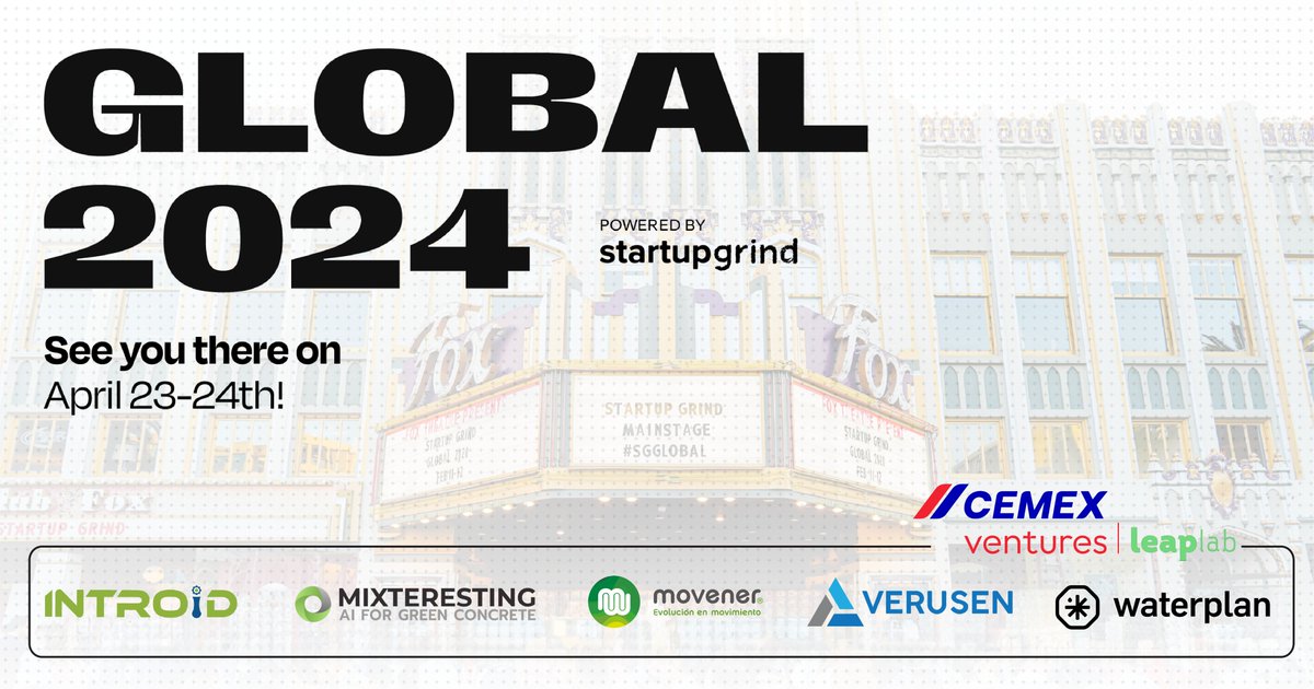 CemexVentures's tweet photo. Cemex Ventures’ #Leaplab is at @StartupGrind’s Global 2024! 📍The Leaplab accelerator crew will be joined by the 5 innovative startups from our 2023 edition cohort, exclusively selected among 150 exhibitors at the event of the year on April 23rd & 24th. Catch you there?
#CemexVenturesLeaplab #Startup #AccelerationProgram #StartupGrindGlobal2024