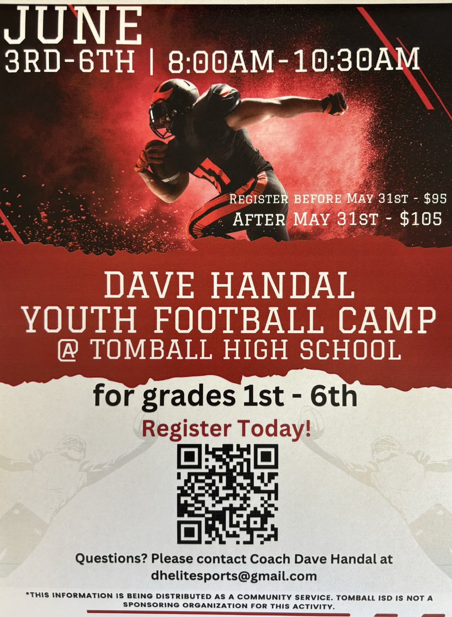 Registration is now available! Don’t want to miss out! #FutureCoogs @FootballTomball @TISDCES @TISDRES @TISDDPES @TISDTES @TISDTCES @TISDCFES forms.gle/27hsEgHJVJmUXP…