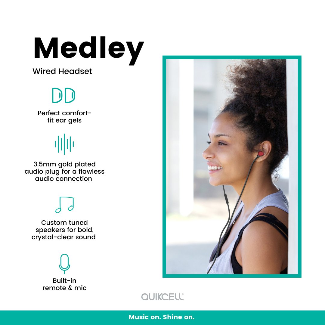 shopquikcell's tweet photo. Unleash your music with Medley. Built w/ a metallic finish, and custom-tuned speakers for a premium listening experience. 🎶✨

Shop Medley headsets today at your local Metro by T-Mobile, Cricket, or Total by Verizon store!

#MyQuikcell #wiredearbuds #earbuds #headset #headphones https://t.co/HACUuzVLaP