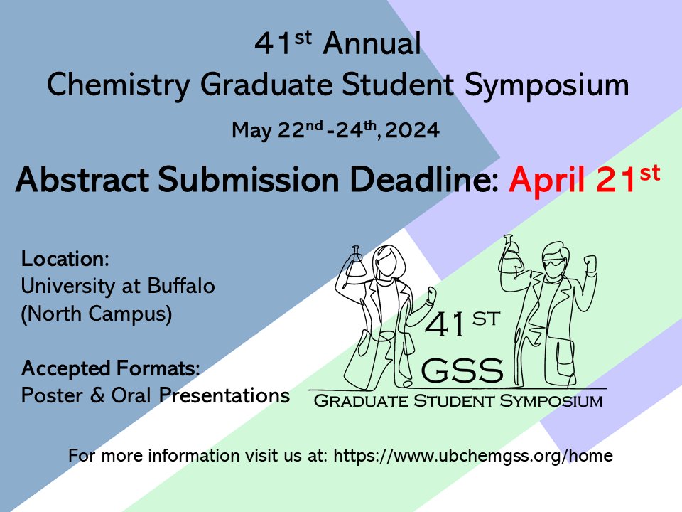 Only 5 days away from the Abstract Submission Deadline!!! Visit us at ubchemgss.org/abstract-submi… for abstract submissions. If 🫵 research underscores Chemistry, we are excited to hear about it.