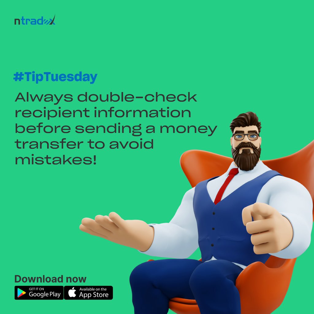 Avoid financial mishaps by always double-checking recipient information before sending money transfers. 

Attention to detail can save you from costly mistakes! 

Remember:  Accuracy is key!  🧏‍♂️ #financialwisdom #moneymanagement #ntradex #remittance #currencyexchange #fx