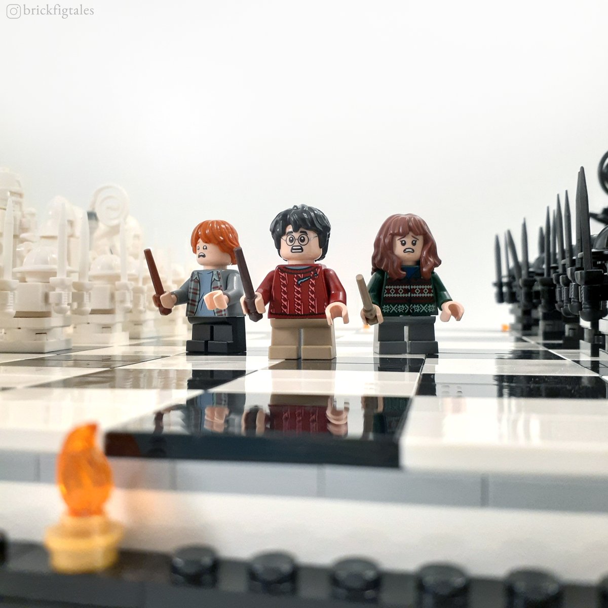 Hogwarts Wizard's Chess Photo of Harry, Ron and Hermione having just walked into the room with the giant chess pieces and board. Have a wonderful day. #LEGO #HarryPotter #RonWeasley #HermioneGranger #Hogwarts #Gryffindor #harrypotterlego #legoharrypotter #Chess #WizardsChess