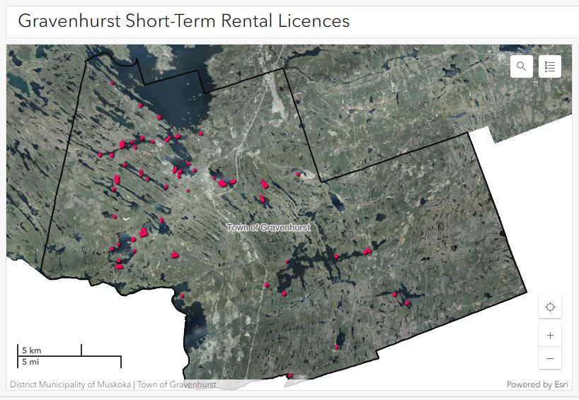 The Town of Gravenhurst has launched an online map showing the location of current licensed short-term rental (STR) properties in Gravenhurst. The searchable map is on the town website. 👉 Learn more: ow.ly/VwTX50RhewR