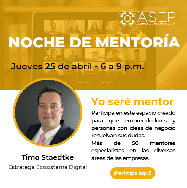 TimoStaedtke's tweet photo. ¡Este jueves 25 de abril en la Noche de Mentoría, un evento organizado por la @AsepPeru!

Estaré brindando asesoramiento especializado en #MarketingDigital, impulsando el crecimiento estratégico de nuestro #EcosistemaDigital.

#asep #emprendimiento #networking #mentoria #negocios https://t.co/7d1RhJ6rjI