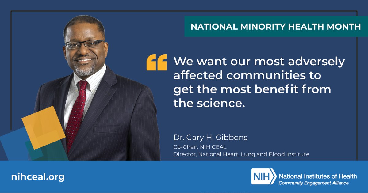 This #NMHM24, we acknowledge Dr. Gary H. Gibbons, CEAL co-chair and director of @nih_nhlbi, whose vision and leadership support CEAL's mission to address #HealthDisparities through #CommunityEngagement. Learn about #NIHCEAL's mission: bit.ly/3RvFEyD