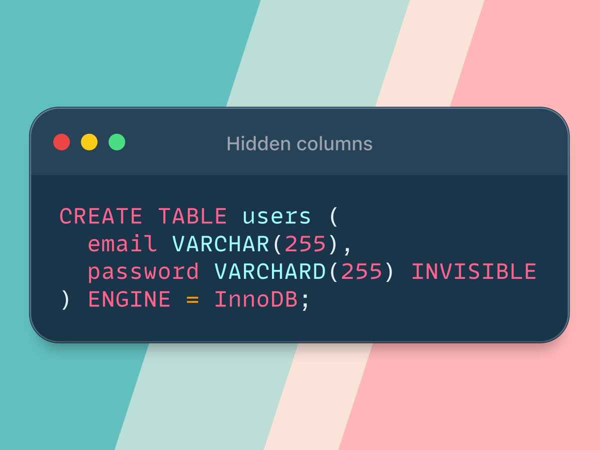 simonhamp's tweet image. I was today years old when I learned that MySQL has hidden columns!

dev.mysql.com/doc/refman/8.0…
