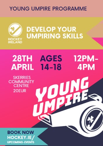 Calling all Young Umpires! This is a great course to further develop your umpiring skills after you have completed your Young Hockey Leader Award. ⏰12:00-16:00 📅 28th April 📍 Skerries Community Centre @Skerrieshc 🎟️ e20 pp Booking via Hockey Ireland hockey.ie/upcoming-event…
