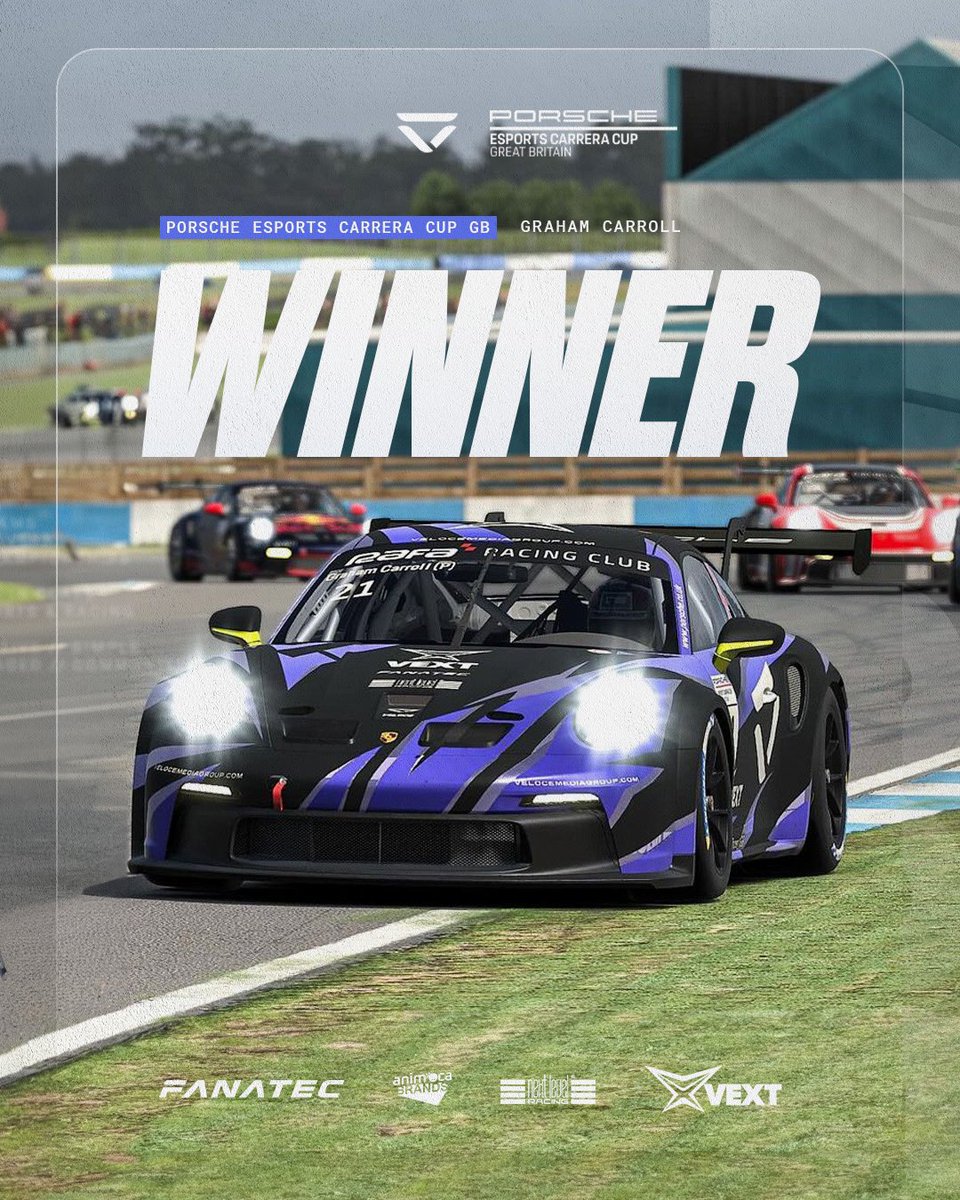 From Pole - P1 🚀🚀 What a race from @grahamcarroll33 in Round 13 of the Porsche Esports Carrera Cup at Donington to hold a Pole start and bring home 1st place 🏆🤩 #vivaveloce