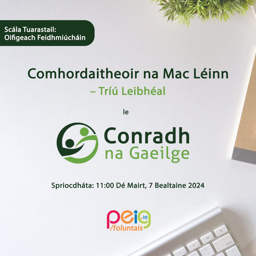 💼 Táimid ag earcú! Tá ról mar Chomhordaitheoir 3ú Leibhéal fógartha againn ar ár bhfoireann. Tá go dtí Dé Máirt, 7 Bealtaine ag iarrthóirí le cur isteach ar an ról. Tuilleadh eolais ag bit.ly/foluntais ➡️