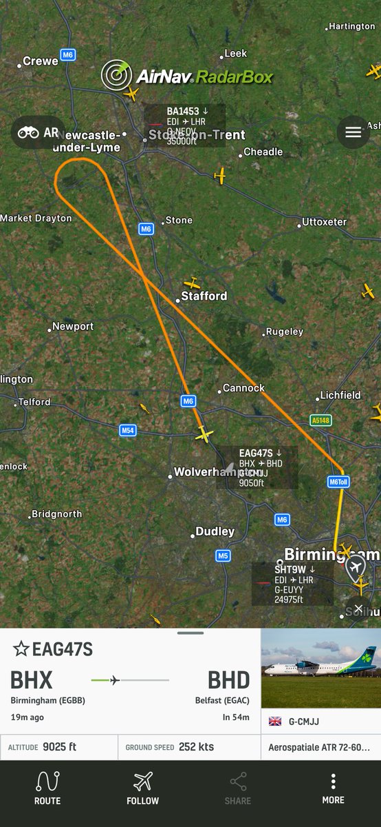 FlightEmergency's tweet photo. Aer Lingus flight EAG47S

BHX- BHD

Squawking 7700 (emergency)

⁦@RadarBoxCom⁩

Follow flight EAG47S at RadarBox https://t.co/HGsFgRxRYP https://t.co/9JFCEFjtSm