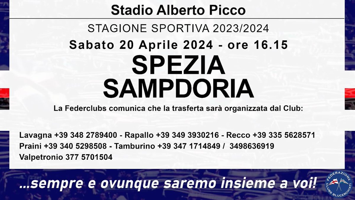 In vista della partita di sabato, ecco la lista dei clubs che organizzano il pullman. Ripartiamo. #sampdoria #federclubs Leggi tutto --> facebook.com/FederclubsSamp…