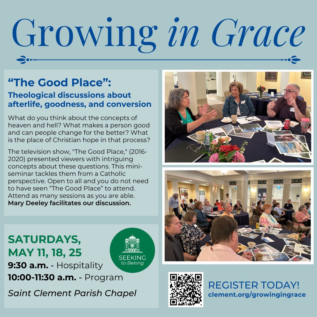 Join us this May for our Growing in Grace 50+ ministry of community, learning and support. Visit clement.org to learn more and to register. #chicago #faith #community