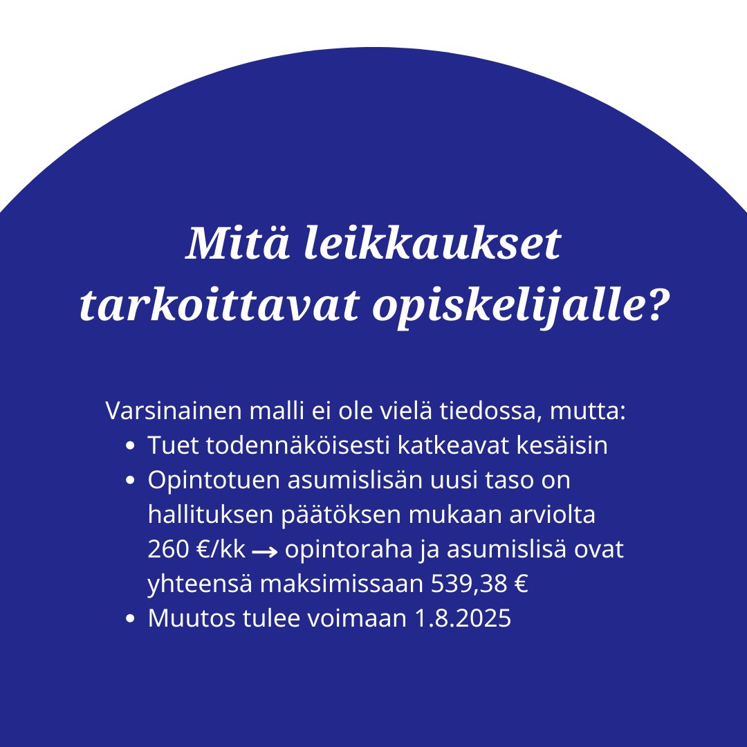 Ei vittu taas.

SYL on tyrmistynyt hallituksen päätöksestä palauttaa opiskelijat takaisin opintotuen asumislisään. Tämä voi tarkoittaa jopa tuhansien eurojen leikkausta vuodessa.

Lue kannanotto ja laskelmat! 👉 syl.fi/ei-vittu-taas-…