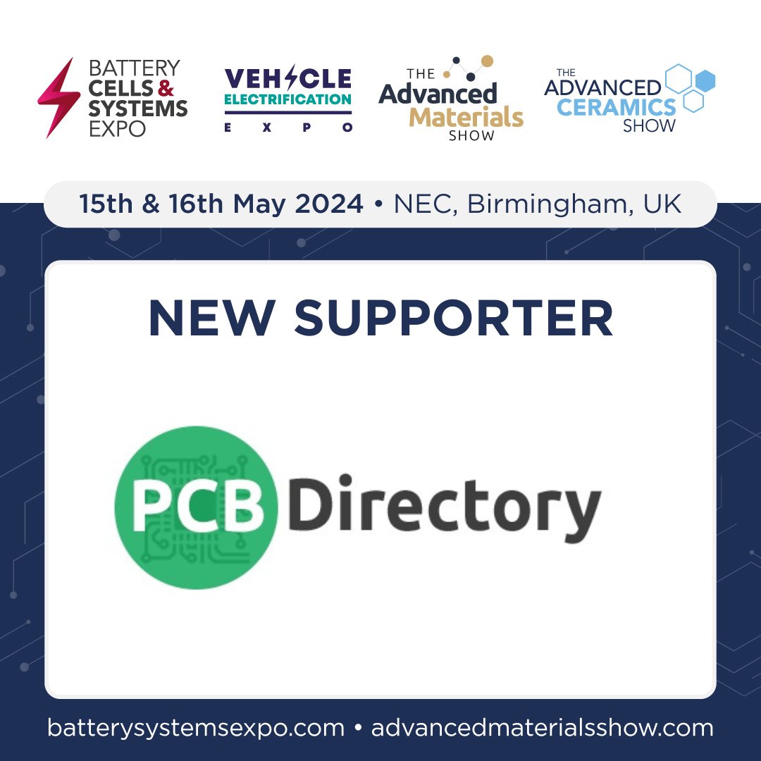 It's great to announce @pcbdirectory as a supporter for our 2024 @CeramicsShow @MaterialsShow @BatteryCellExpo and @VeExpo !

Register for FREE: eventdata.uk/Forms/Default.…