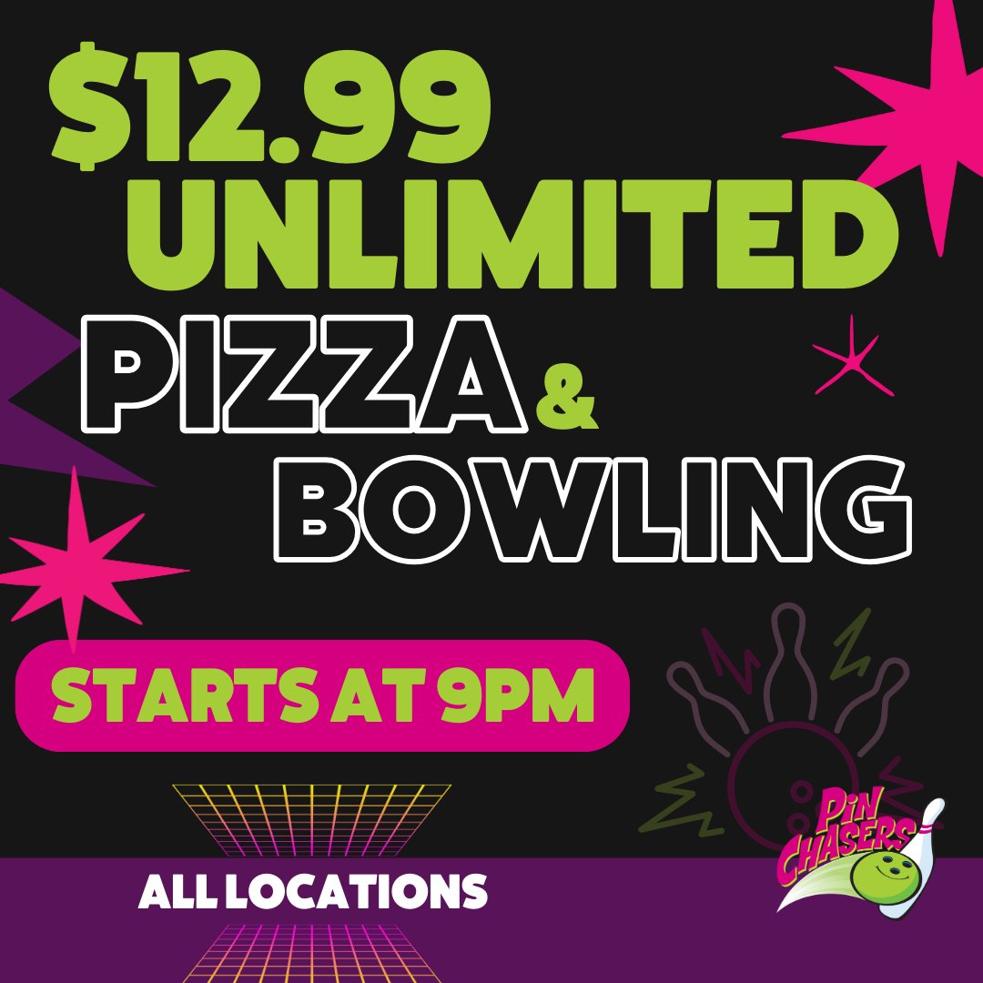 Bowling just got a whole lot tastier! Pizza Night at 9 PM – where strikes and cheesy goodness collide for only $12.99.

#pizzabowl #pizzalovers #pinchasers #pinchasersFL #bowling #bowlingtime #chillvibes #tuesdaynight #unlimitedbowling #TampaFL #pizza #pizzanight #xtrapp