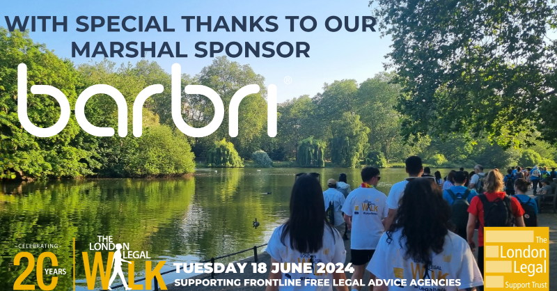 As we approach our special 20th London #LegalWalk, we would like to thank @barbri for sponsoring the marshals at this year’s Walk. BARBRI is a legal educator specialising in innovative technology to help graduates succeed in achieving their legal qualifications