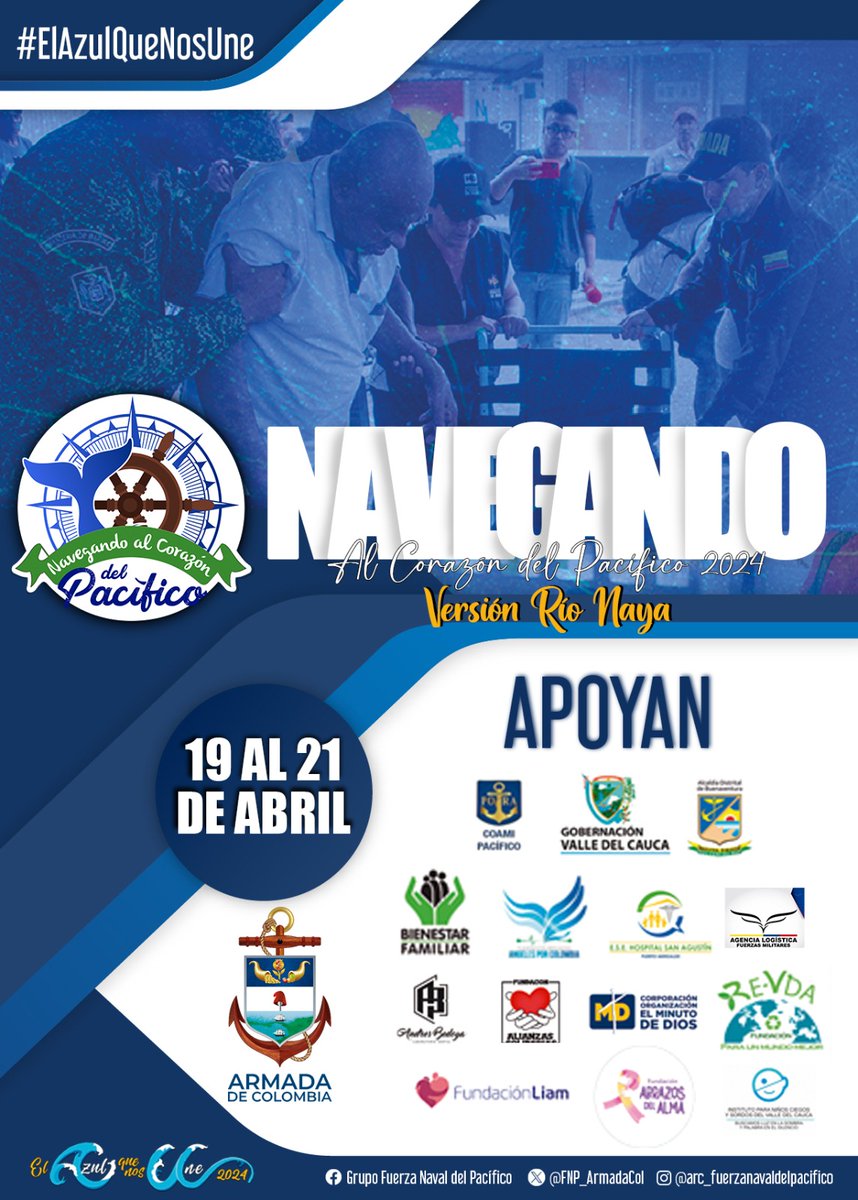 FNP_ArmadaCol's tweet photo. #Destacado Ya estamos punto de iniciar una nueva travesía en La Campaña Navegando al Corazón del Pacífico “Versión Rio Naya” 2⃣0⃣2⃣4⃣y con nuestros aliados estratégicos llevaremos alegría y bienestar a las comunidades.
¡Te esperamos!
#CorazonAzulado #AccionIntegral 💙 https://t.co/N2YwHZ9vsa