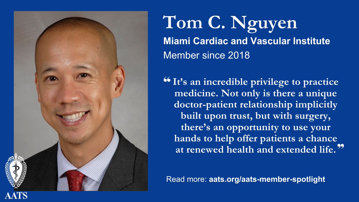 AATS (@aatshq) on Twitter photo This week's member spotlight features adult #cardiac surgeon Tom C. Nguyen from Miami Cardiac and Vascular Institute <a href="/BaptistHealthSF/">Baptist Health</a>. Read <a href="/tomcnguyen/">Tom C. Nguyen, MD</a>'s bio and hear about a case that he will never forget about: aats.org/aats-member-sp… This week's member spotlight features adult #cardiac surgeon Tom C. Nguyen from Miami Cardiac and Vascular Institute <a href="/BaptistHealthSF/">Baptist Health</a>. Read <a href="/tomcnguyen/">Tom C. Nguyen, MD</a>'s bio and hear about a case that he will never forget about: aats.org/aats-member-sp…