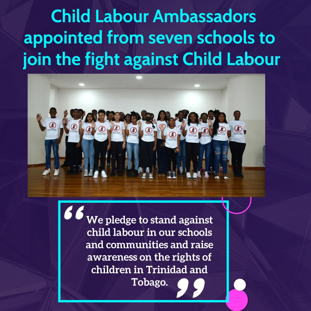 Join us in congratulating our young leaders who are taking up the mantle of standing up for the rights of all children of Trinidad and Tobago. 31 Child Labour Ambassadors from Seven Schools will be rolling out awareness campaigns in their schools and communities @tttliveonline