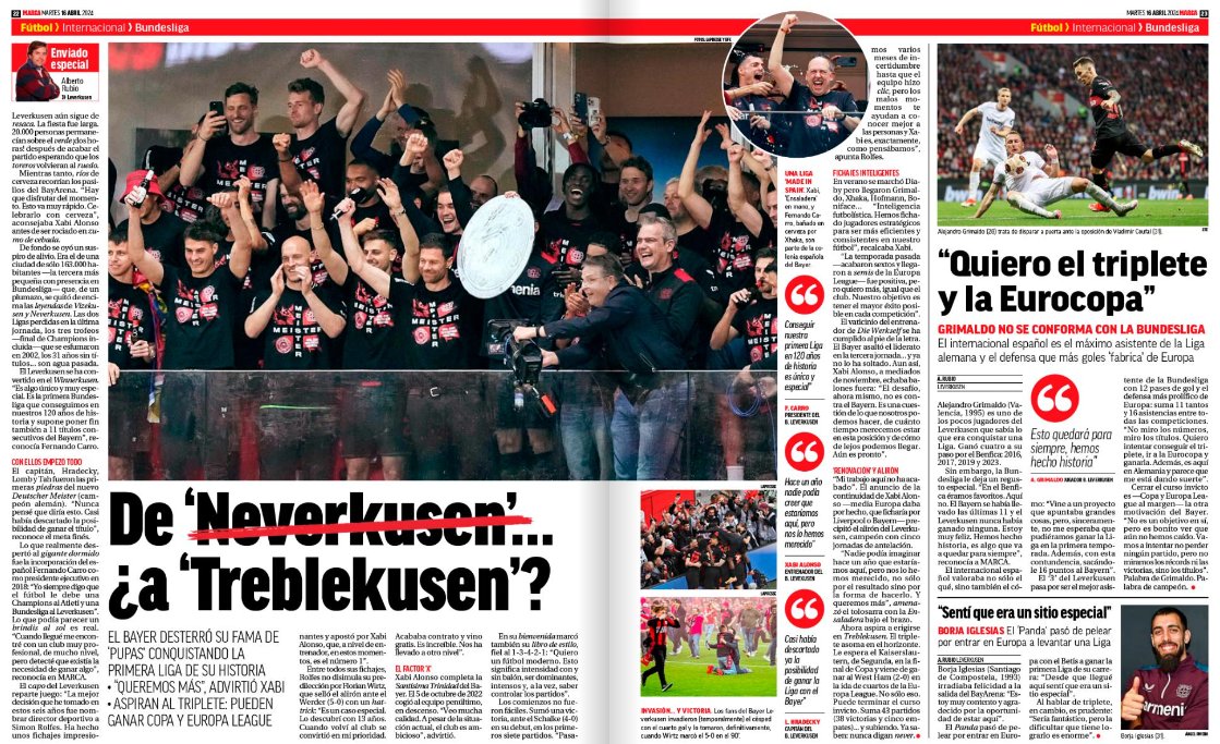 '𝘋𝘦 𝘕𝘦𝘷𝘦𝘳𝘬𝘶𝘴𝘦𝘯... ¿𝘢 𝘛𝘳𝘦𝘣𝘭𝘦𝘬𝘶𝘴𝘦𝘯?', bien podría ser el título del 'cuento de hadas que el @bayer04fussball ha vivido esta temporada Me daría para un libro, pero he sido bueno y os hecho un resumen en @marca de cómo se forjó el nuevo 'Deutscher Meister'