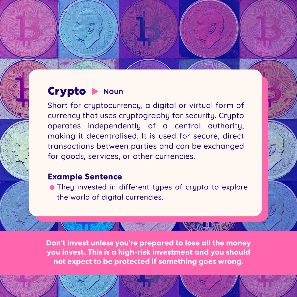 #Cryptocurrency is a digital currency secured by cryptography. It is a digital asset which is distributed on a number of computers. This structure means it is not controlled by one government/ entity. Don't invest unless you're prepared to lose all the money you invest. #Crypto