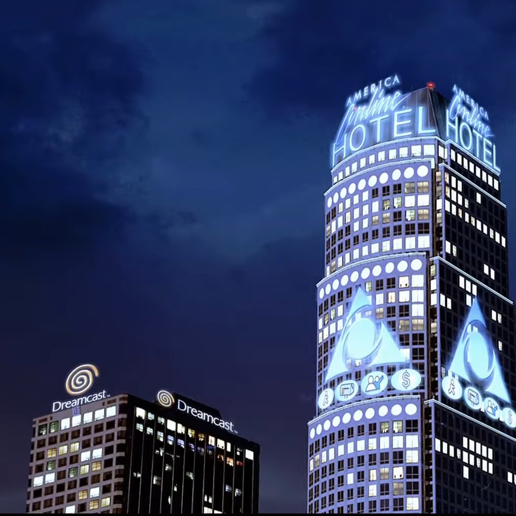 SEGADCAesthetic's tweet photo. Dreamcast Tower &amp; America Online Hotel from Josie and the Pussycats (2001) https://t.co/x11l3DnoMy
