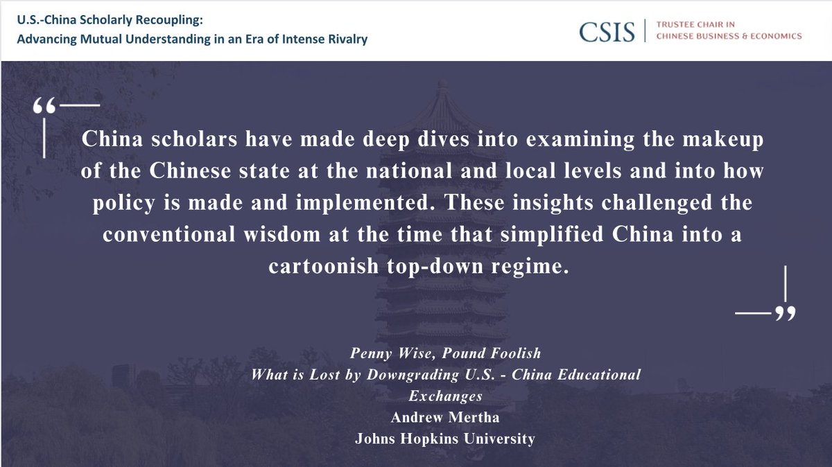 In our latest Scholarly Recoupling report, Andrew Mertha from @SAISHopkins delves into the gains from U.S. - China Educational Exchanges and the losses from curtailing knowledge about each other. Read his chapter here: csis.org/analysis/us-ch…