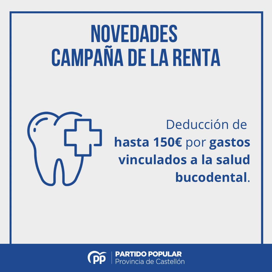 🔵 En la provincia de Castellón y en toda la Comunitat Valenciana #LoJustoEsPagarLoJusto. Gracias al gobierno de PP de @carlos_mazon_ sales ganando y podrás desgravarte los gastos en el dentista. #ElCambioSeCumple