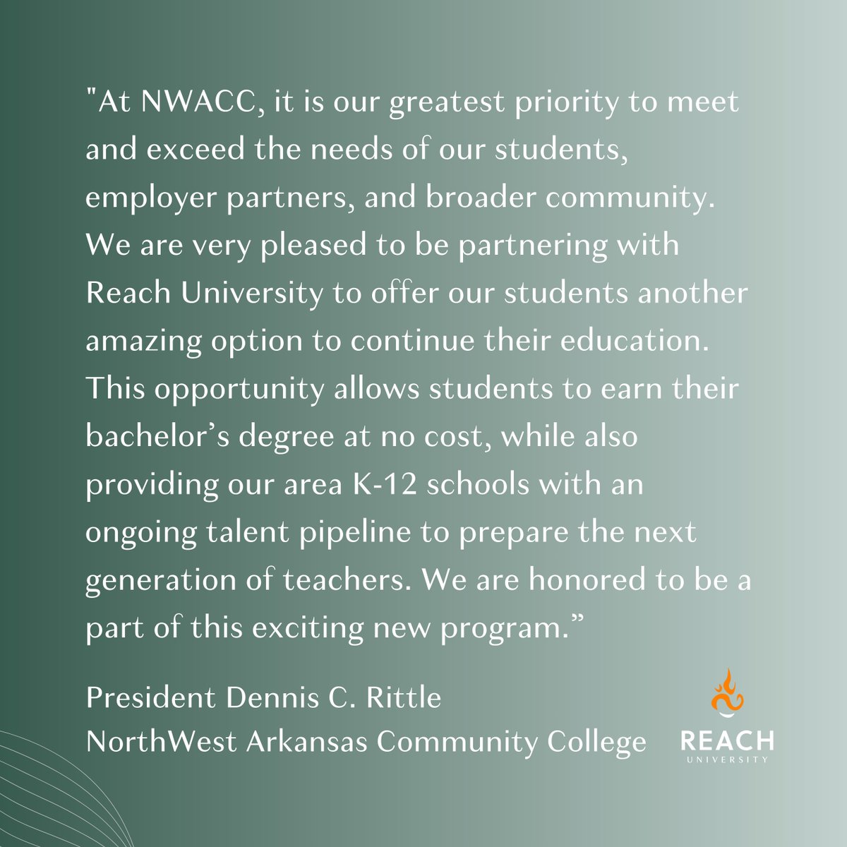 In '15, 10% of Arkansas community college students transferred + completed a bachelor’s degree within 6 years. As the state's largest #comm_college, @NWACC is leading the way in transferring 100% of associate credits into @ReachUniversity's paid, debt-free Liberal Studies B.A.