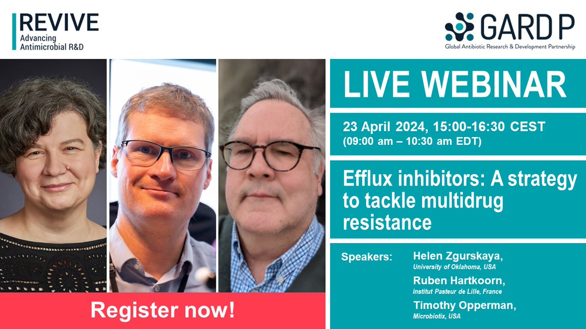 In the next #REVIVE webinar, find out more about efflux inhibitors and how they can be used to tackle multidrug resistance. Register now and secure your spot!👉 attendee.gotowebinar.com/register/54333… #AMR