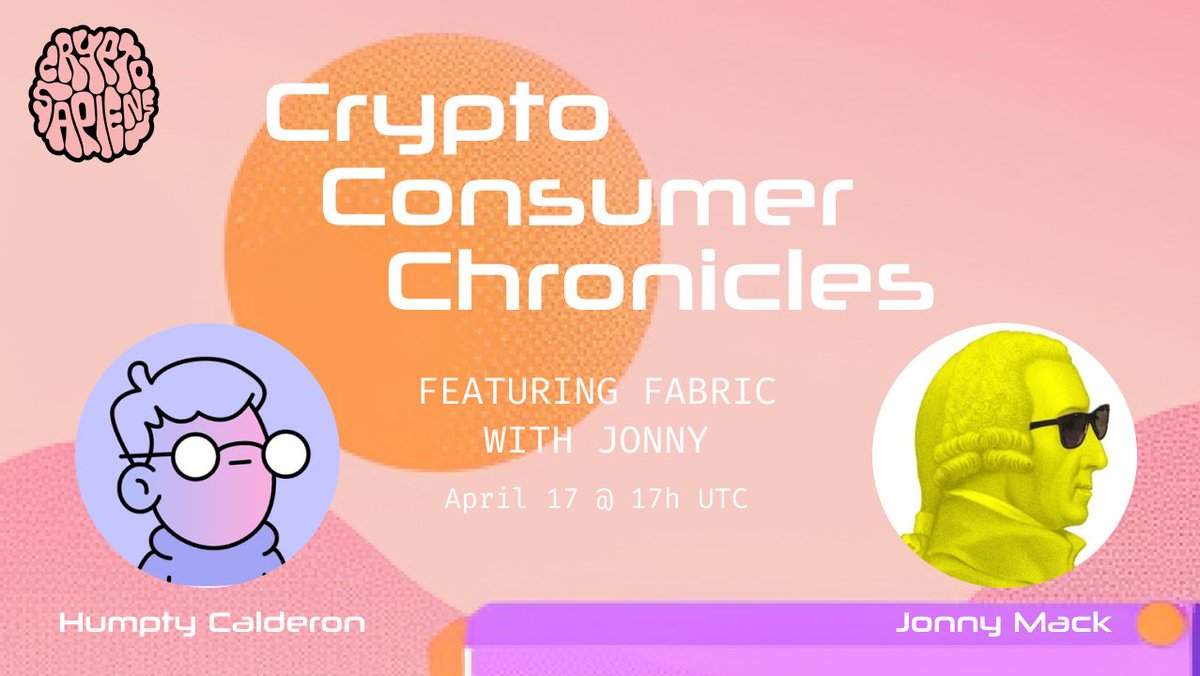 i am thrilled to announce the launch of a new series on @CryptoSapiens_ called Crypto Consumer Chronicles we will be exploring the consumer crypto space with the people who are building it our first episode is tomorrow with @_nonlinear CEO of @withfabricxyz who is building…
