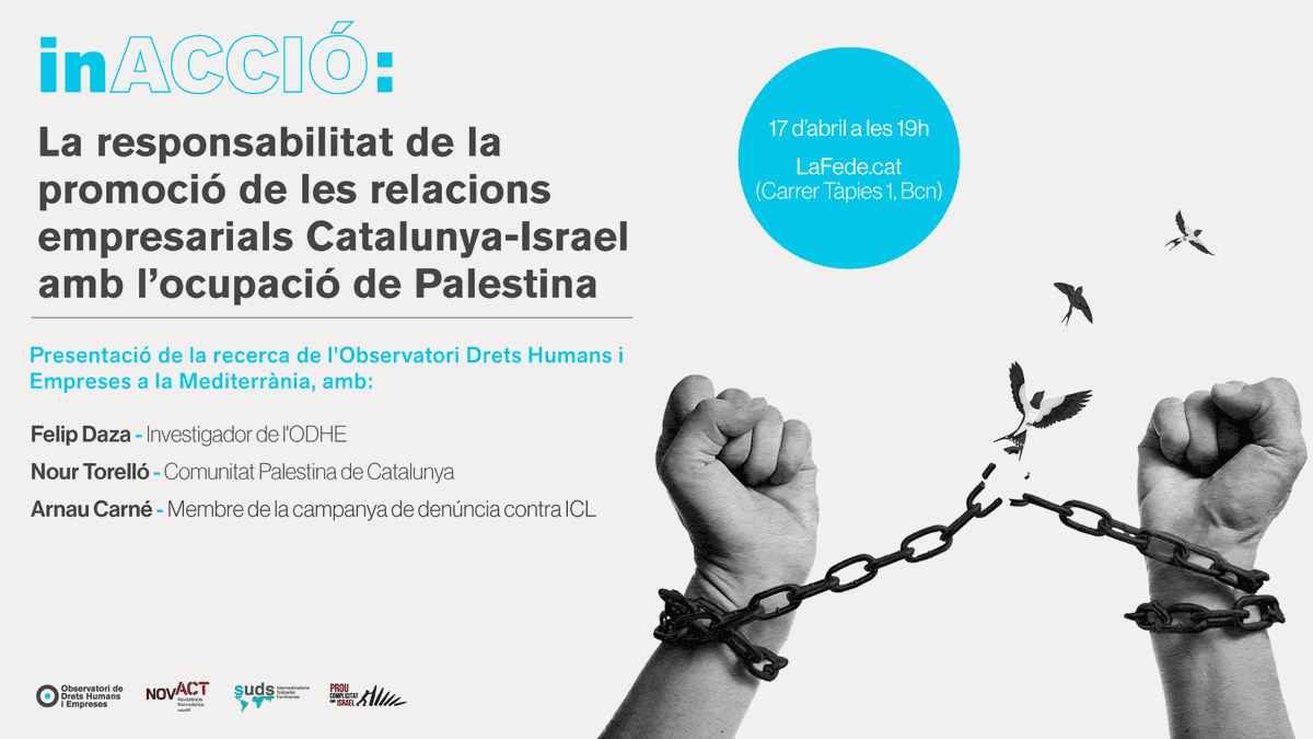 Les relacions econòmiques i comercials entre Catalunya i Israel han estat una constant des de l’any 2000, i s'han consolidat en els últims anys, a través d‘<a href="/accio_cat/">ACCIÓ</a>

📅Dimecres 17 d'abril, 19h
📍@Lafede_cat #BCN

Presentem aquesta recerca amb <a href="/fdazza/">Felipe Daza</a>, Nour Torello i <a href="/arnautigre/">Arnau Manresa</a>