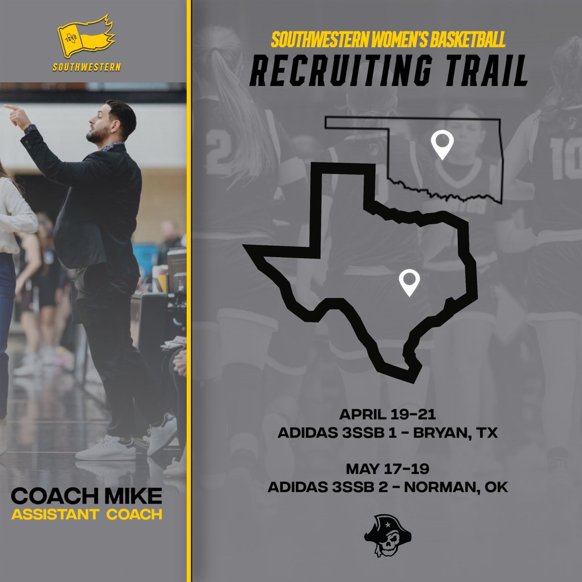 We will be in Dallas & Bryan, TX this weekend looking for future Pirates! 🏴‍☠️ Be sure to send us your schedules 📲 #GoPirates