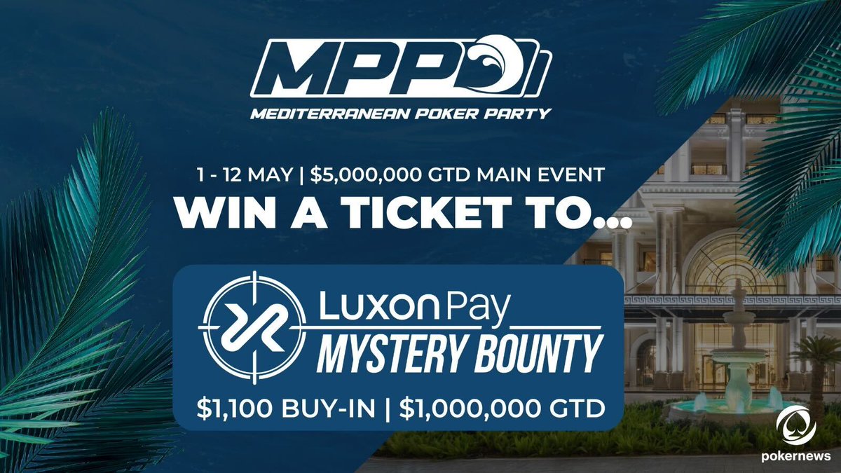We're giving away a ticket to the $1,000,000 guaranteed @luxonpay Mystery Bounty at the Mediterranean Poker Poker!

To go in the draw just like, retweet, tag a friend and make sure you're following us and @MedPokerParty. The winner will be drawn on 22nd April.

Full T&C's apply:…