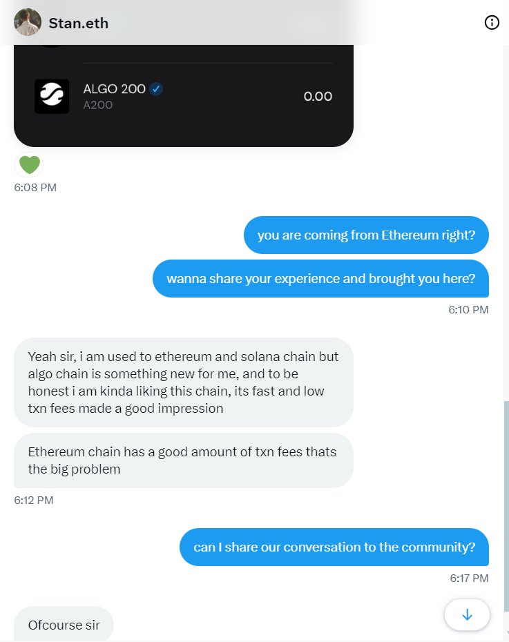 This is what I am fighting for Algorand. $A200 is bridging people over Ethereum and Solana. They are testing the chain and they are staying. @stanyy_07 is one of them.