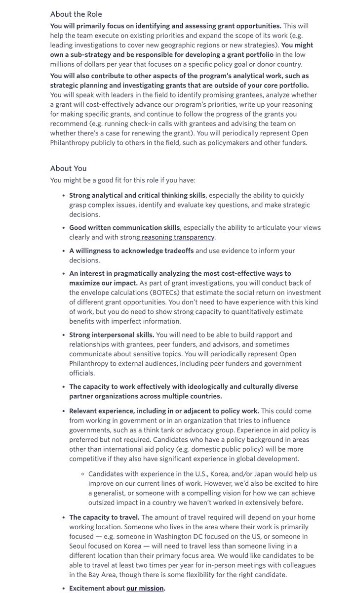 We’re hiring for our Global Aid Policy team (Senior Policy Advisor/Senior Program Associate)! Deadline 05/12 — see our careers page for more: openphilanthropy.org/careers/ And please share widely! We'll offer you a reward if your referral results in a hire. openphilanthropy.slab.com/public/posts/o…