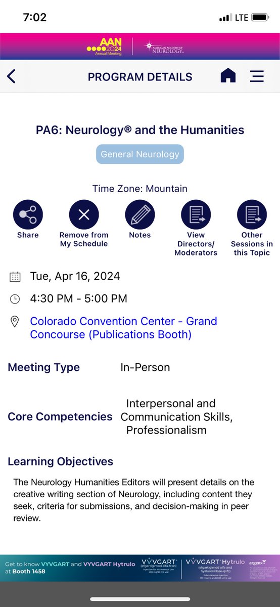 Details for my Publication Stage @AANmember #AANAM talk with Dr. Gutmann and Dr. Moawad today for our work as Humanities editors of @GreenJournal @VUMCneurology @VUmedicine