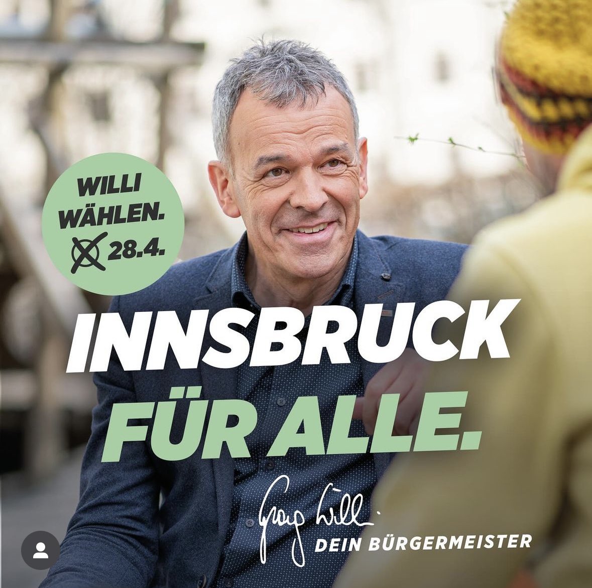 Bürgermeister @DenGeorgWilli hat heute 6 Fraktionen im Innsbrucker Gemeinderat zu Gesprächen über die zukünftige konstruktive Zusammenarbeit eingeladen. Erstes Thema: leistbares Wohnen. Und gleichzeitig ist seine Stichwahlkampagne online gegangen, mit einer klaren Botschaft: