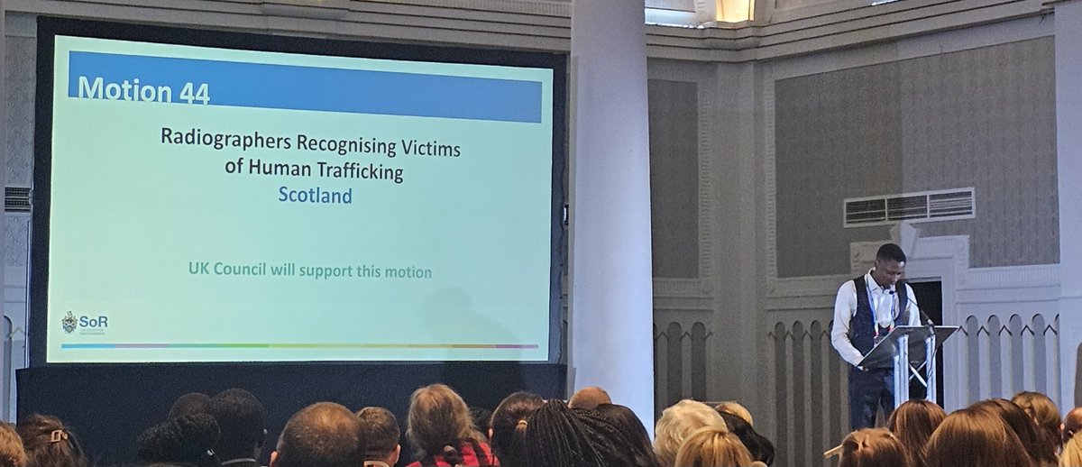 Student Radiographer Ola @QMUniversity moving Scottish Motion on Radiographers Recognising Victims of Human Trafficking @SCoRMembers #SoRADC24 🏴󠁧󠁢󠁳󠁣󠁴󠁿