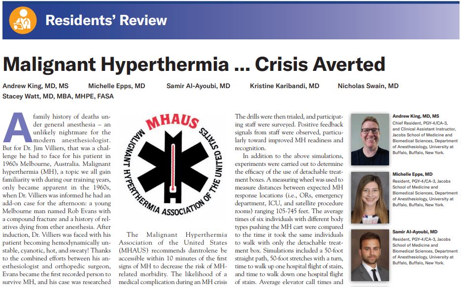 The latest Residents’ Review covers: 🔸Malignant hyperthermia (MH) simulation drills 🔸Increasing access to dantrolene 🔸Detachable MH boxes ow.ly/P9GM50Rebv6 @asking52 @StaceyWattMD #MalignantHyperthermia #Anesthesiology