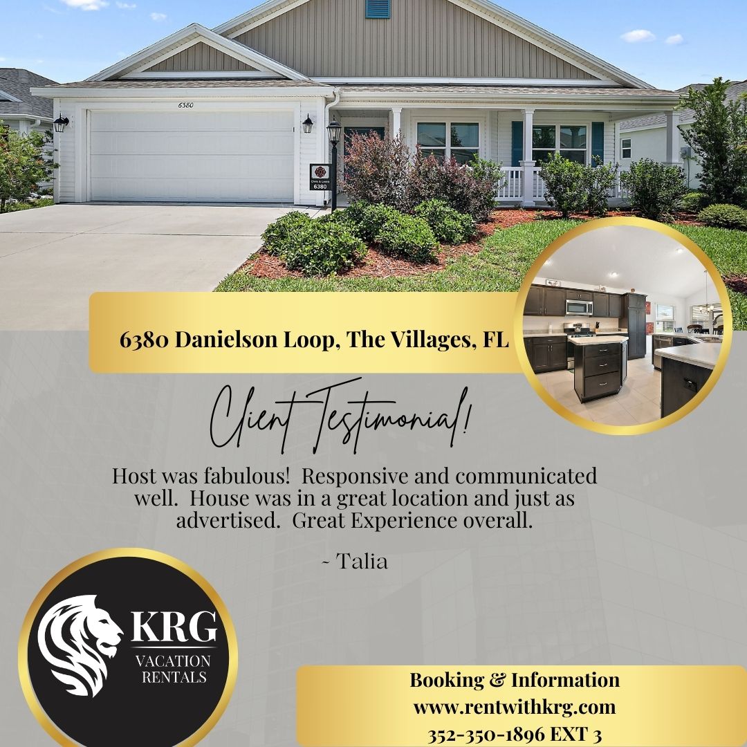 Thank you Talia for the wonderful review on our vacation property.  We are so pleased you enjoyed your stay and look forward to hosting you in the future.
#krgvacationrentals #happyclients #rentalproperty #vacationrental #thevillages #centralfloridarealtor #krg