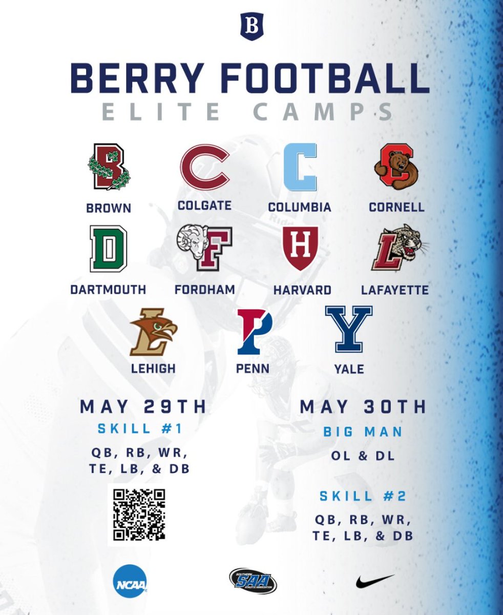 Thank you @BerryFootball and @FB_CoachElliott for the high academic camp invite! @AuburnHighFB @AHSALFBRECRUIT @AL7AFootball @CoachJLStanford