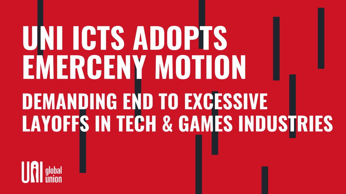 It's time tech and gaming companies stop excessive layoffs and start negotiating with workers' unions.

Read about the UNI ICTS world conference
emergency motion calling for change.
uniglobalunion.org/news/action-ag…
#UNIrisingtogether