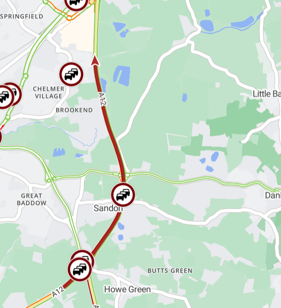 A12 Northbound- Slow between J16 (Galleywood) and J19 (Boreham)