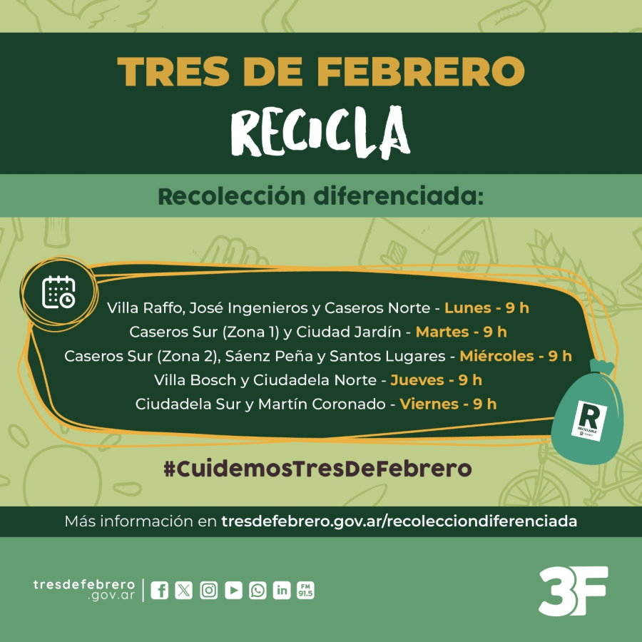 ZNVISION's tweet image. Recolección diferenciada en Tres de Febrero
#Caseros #CiudadJardín #Ciudadela #JoséIngenieros #MartínCoronado #MunicipalidaddeTresdeFebrero #RECOLECCIÓNDIFERENCIADA #SáenzPeña #SantosLugares #TresdeFebrero #VillaBosch #VillaRaffo
@Municipalidad3F

zonanortevision.com.ar/318395/recolec…