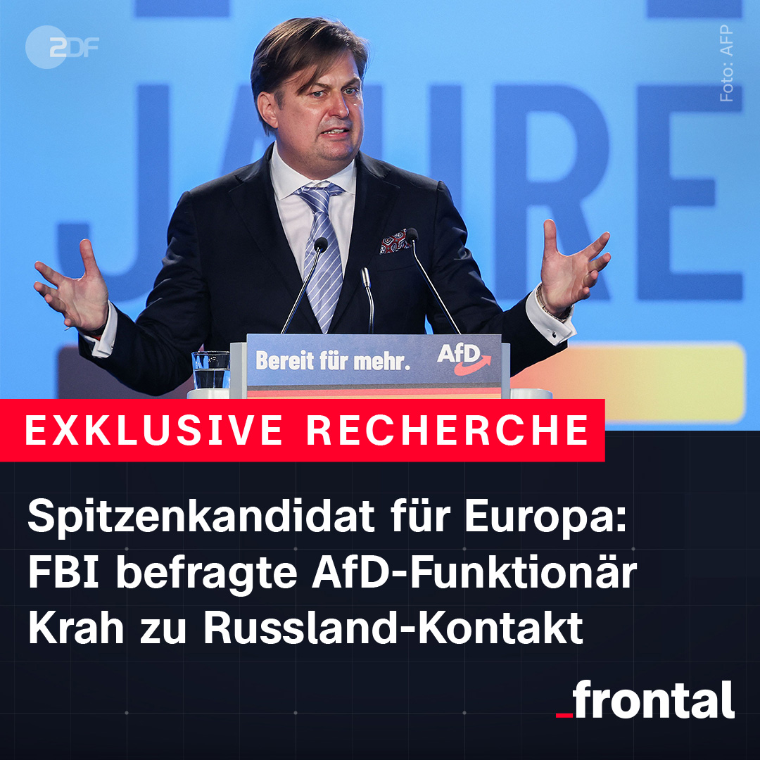 Ein kremlnaher Politiker bot dem #AfD-Funktionär Maximilian Krah offenbar 'Kompensationen' an. Das zeigen Recherchen von #ZDFfrontal und @derspiegel. Krah bestreitet, Geld genommen zu haben. Mehr dazu 21 Uhr im @ZDF und bei @ZDFheute: zdf.de/nachrichten/po…