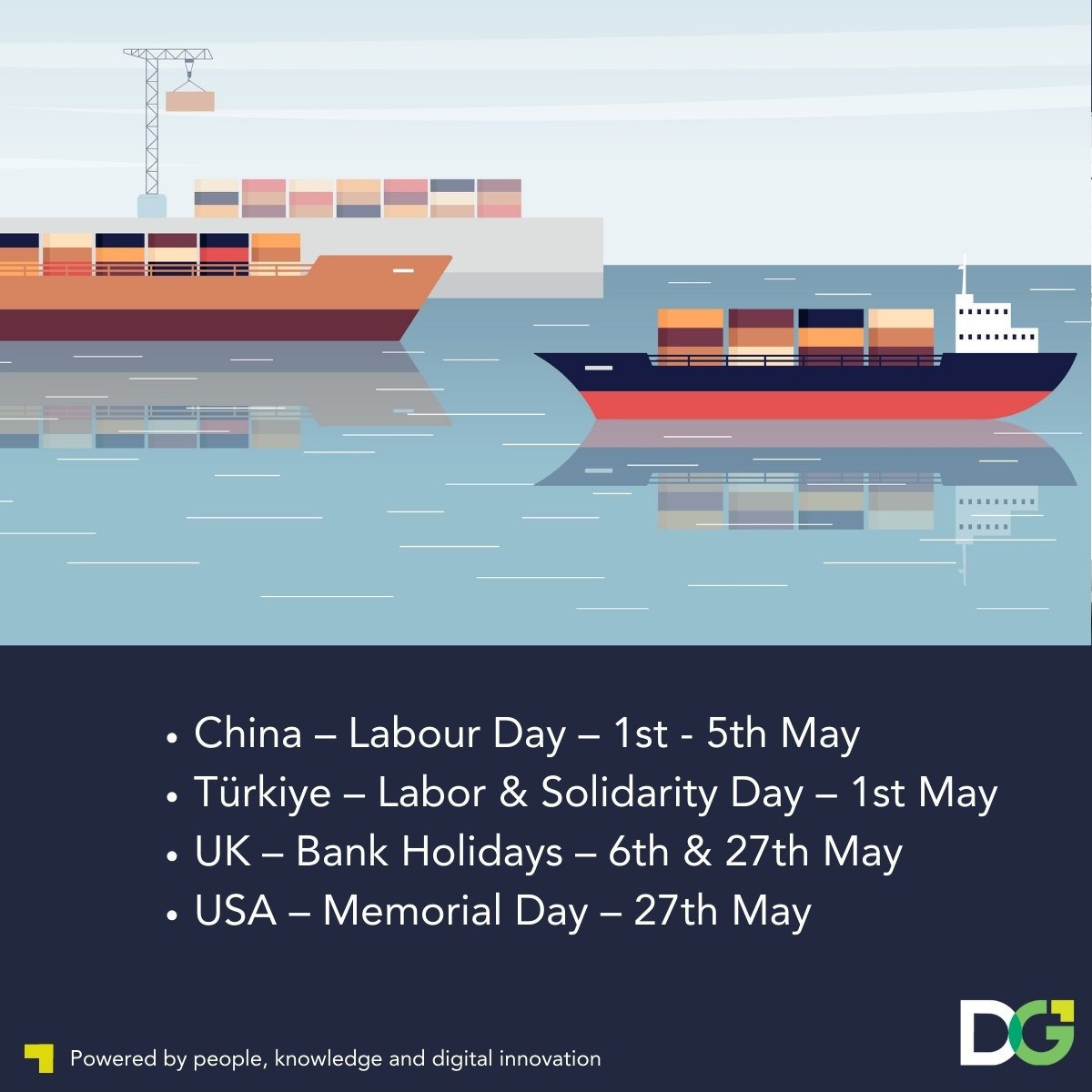 May is a busy month for national holidays, so ensure you plan your shipments. To make an early booking or find out if you’re shipments may be affected by the below dates, contact us today. bit.ly/3xBWHZk #labourday #labourandsolidarityday #bankholiday #memorialday