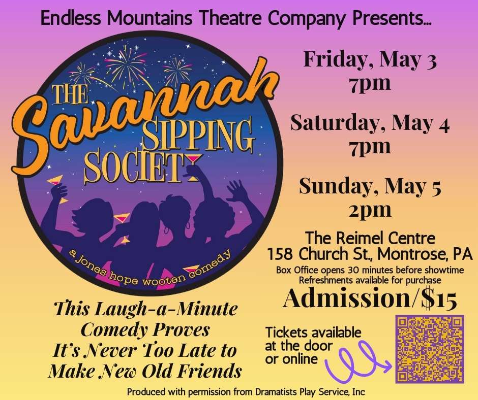 Toast your friends with Endless Mts. Theatre Co! Coming to the stage, May 3-5
Check out more great events at visitsusqco.com/?utm_campaign=…

#visitsusqco #friendship #communitytheatre #reimelcentre
