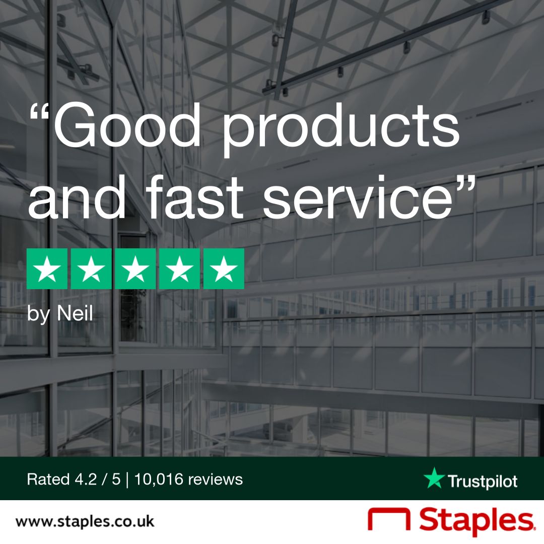 StaplesUK's tweet photo. We're overjoyed to announce that we've reached 10k reviews on Trustpilot! 🌟

Thank you to each &amp; every one of our customers for your trust and support!

Haven't experienced our exceptional service yet? Place your order at Staples UK today and discover what sets us apart! ❤️ https://t.co/IlAsbhHjD2